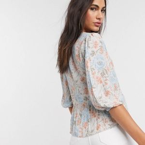 Warehouse Ornate Floral Print Button Front Blouse
